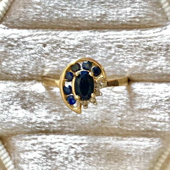 14K SOLID GOLD GENUINE 1.2CT SAPPHIRE & DIAMONDS RING - Picture 5 of 13